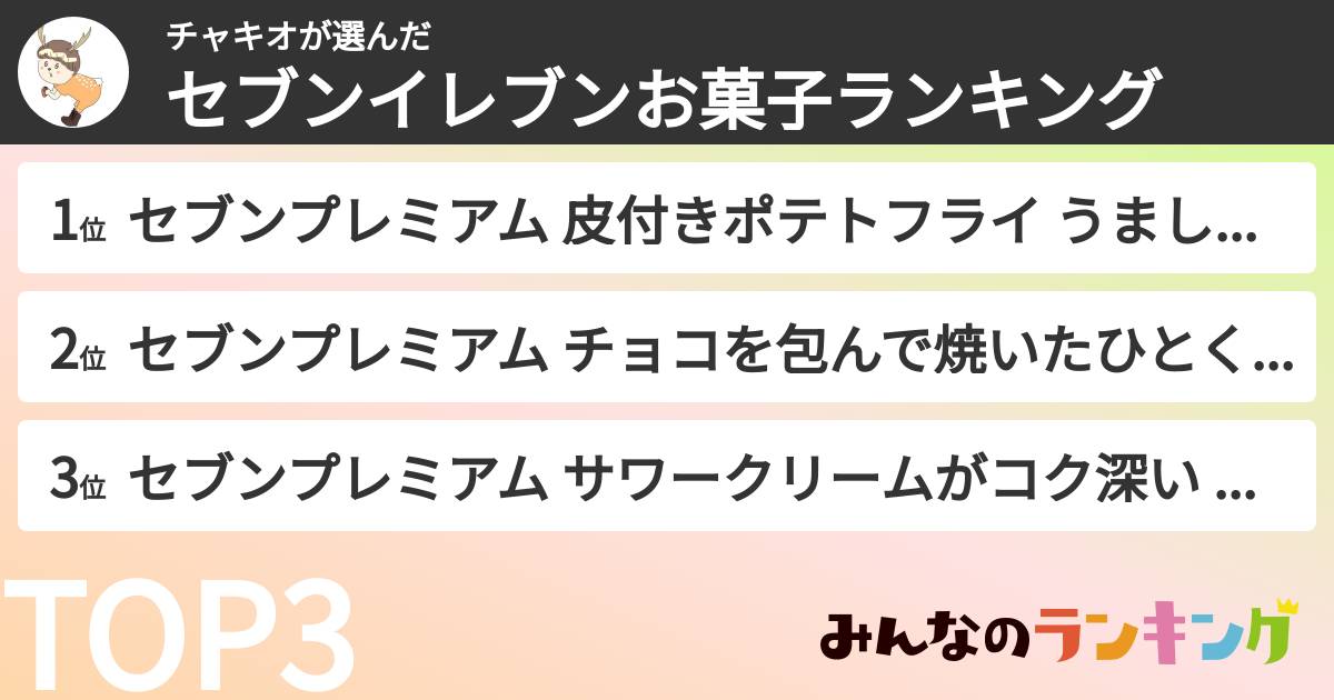 チャキオさんの「セブンイレブンお菓子ランキング」