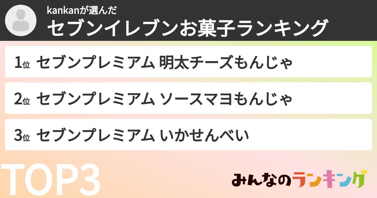 kankanさんの「セブンイレブンお菓子ランキング」