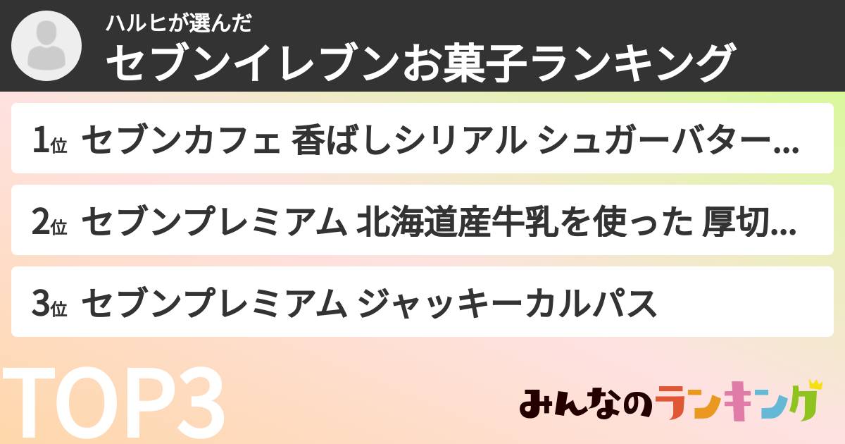 ハルヒさんの「セブンイレブンお菓子ランキング」