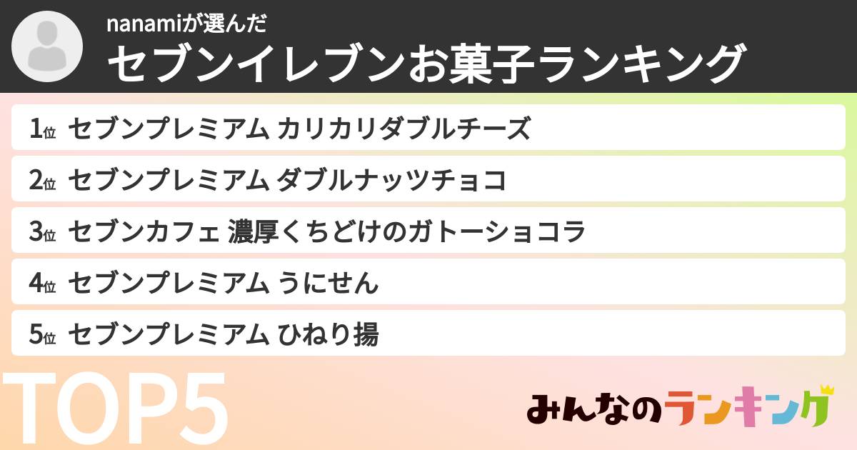 nanamiさんの「セブンイレブンお菓子ランキング」