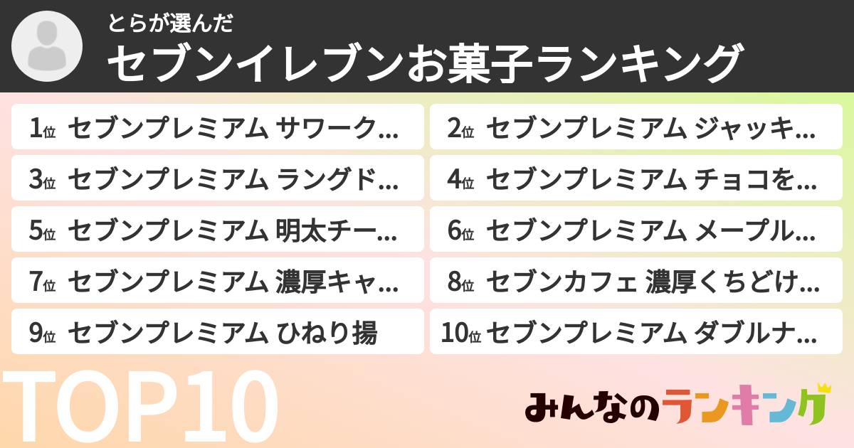 とらさんの「セブンイレブンお菓子ランキング」