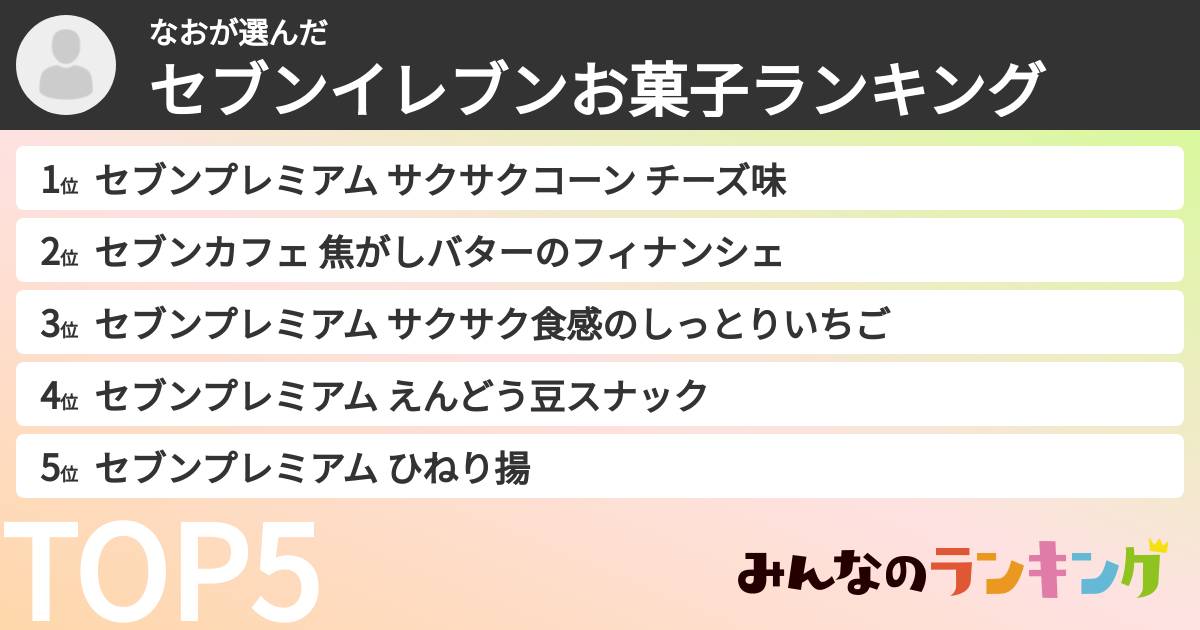 なおさんの「セブンイレブンお菓子ランキング」