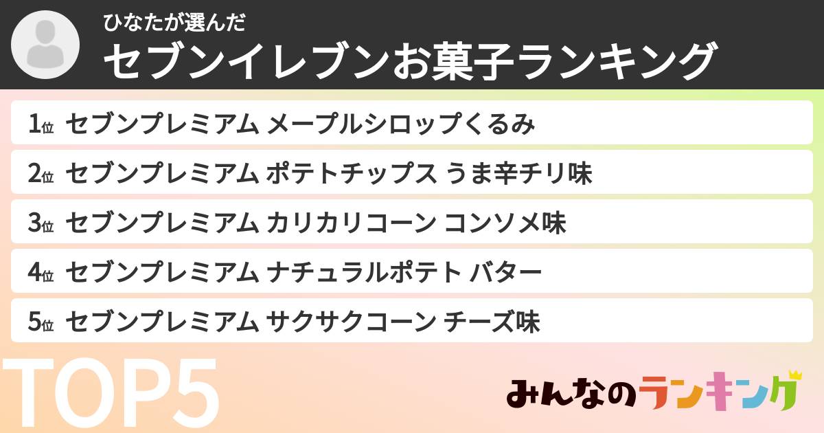 ひなたさんの「セブンイレブンお菓子ランキング」