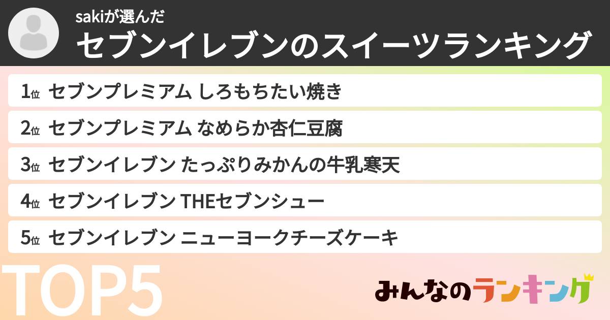 sakiさんの「セブンイレブンのスイーツランキング」
