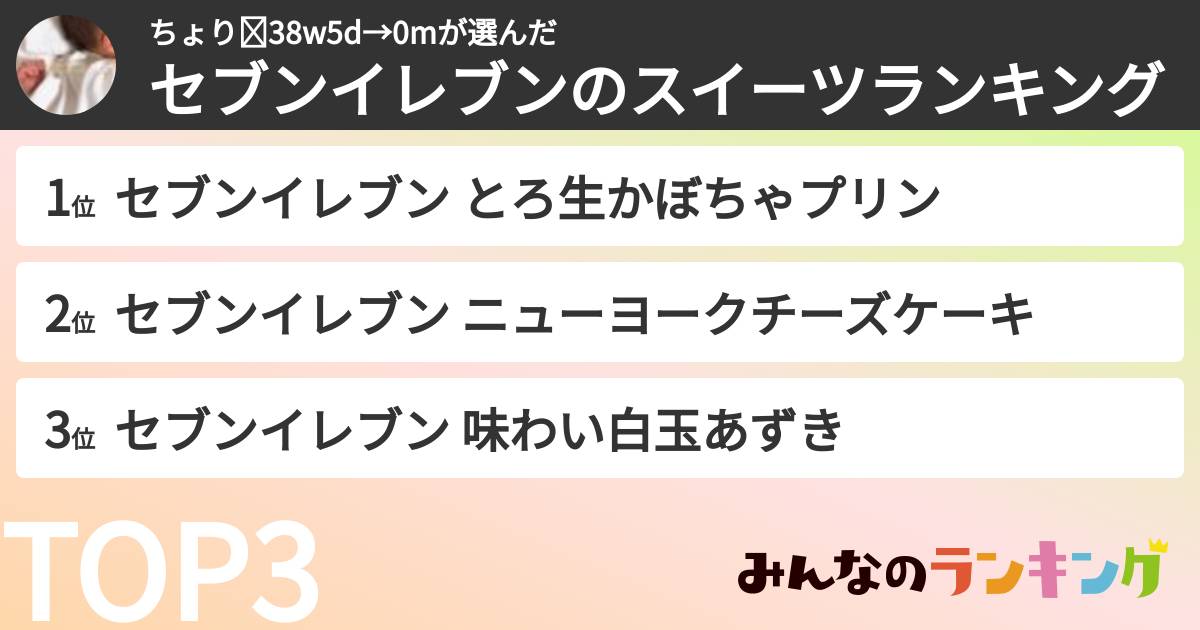 ちょり☾38w5d→0mさんの「セブンイレブンのスイーツランキング」