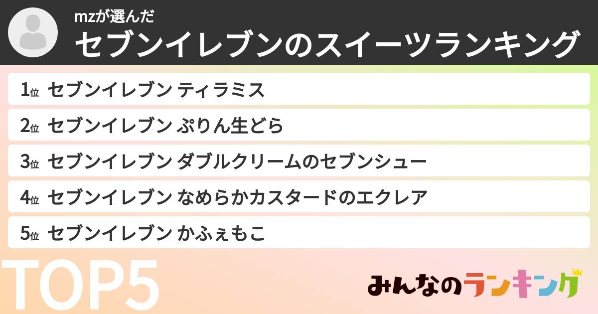 mzさんの「セブンイレブンのスイーツランキング」