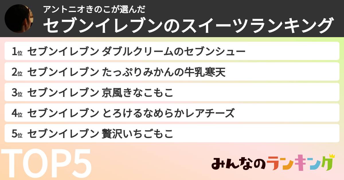 アントニオきのこさんの「セブンイレブンのスイーツランキング」