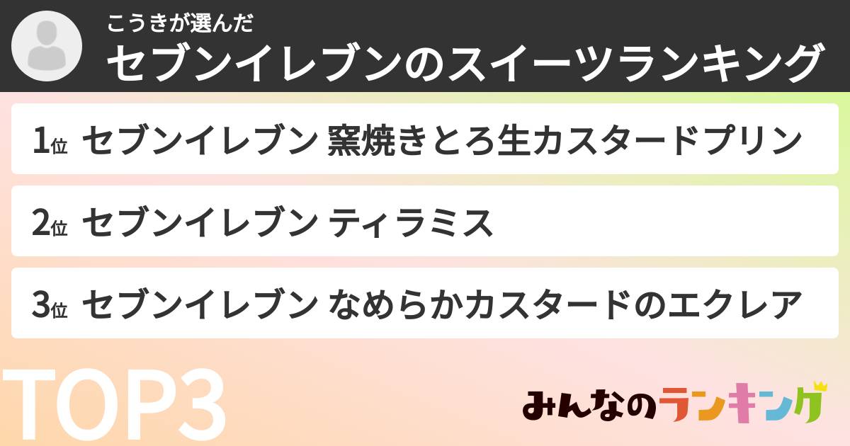 こうきさんの「セブンイレブンのスイーツランキング」