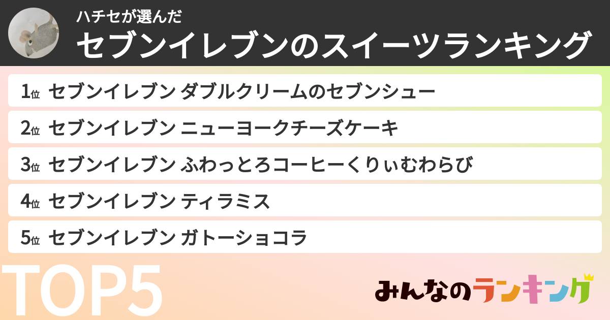 ハチセさんの「セブンイレブンのスイーツランキング」