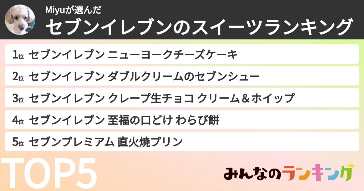 Miyuさんの「セブンイレブンのスイーツランキング」