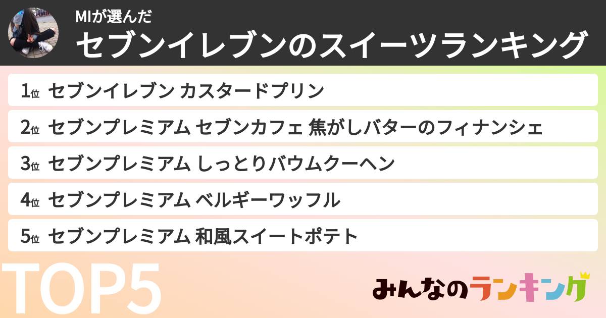 MIさんの「セブンイレブンのスイーツランキング」