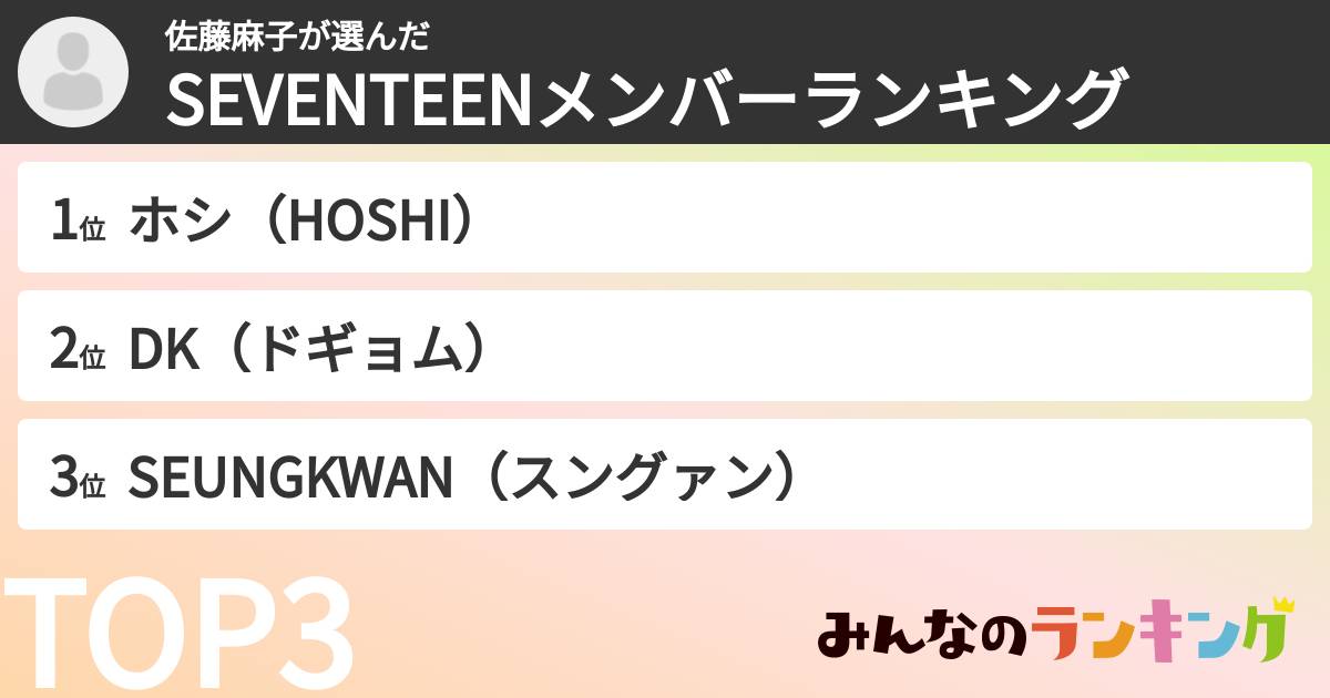 佐藤麻子さんの「SEVENTEENメンバーランキング」