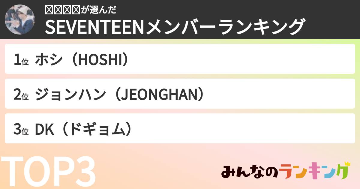 𝚜𝚒𝚗𝚘さんの「SEVENTEENメンバーランキング」