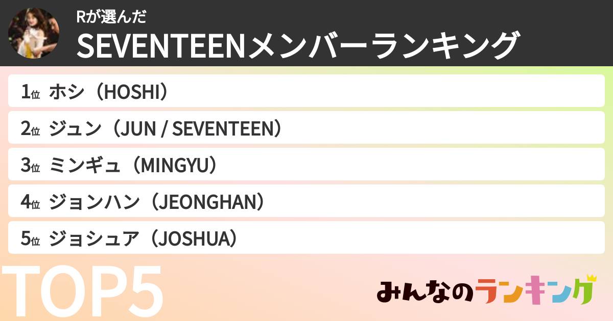 Rさんの「SEVENTEENメンバーランキング」