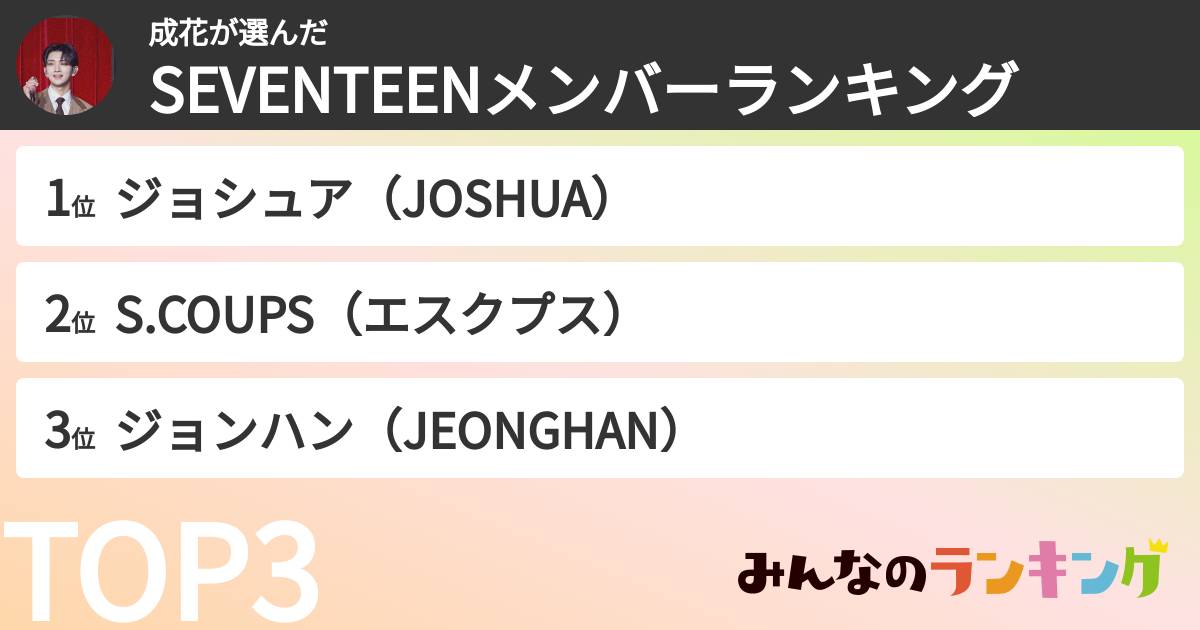 成花さんの「SEVENTEENメンバーランキング」