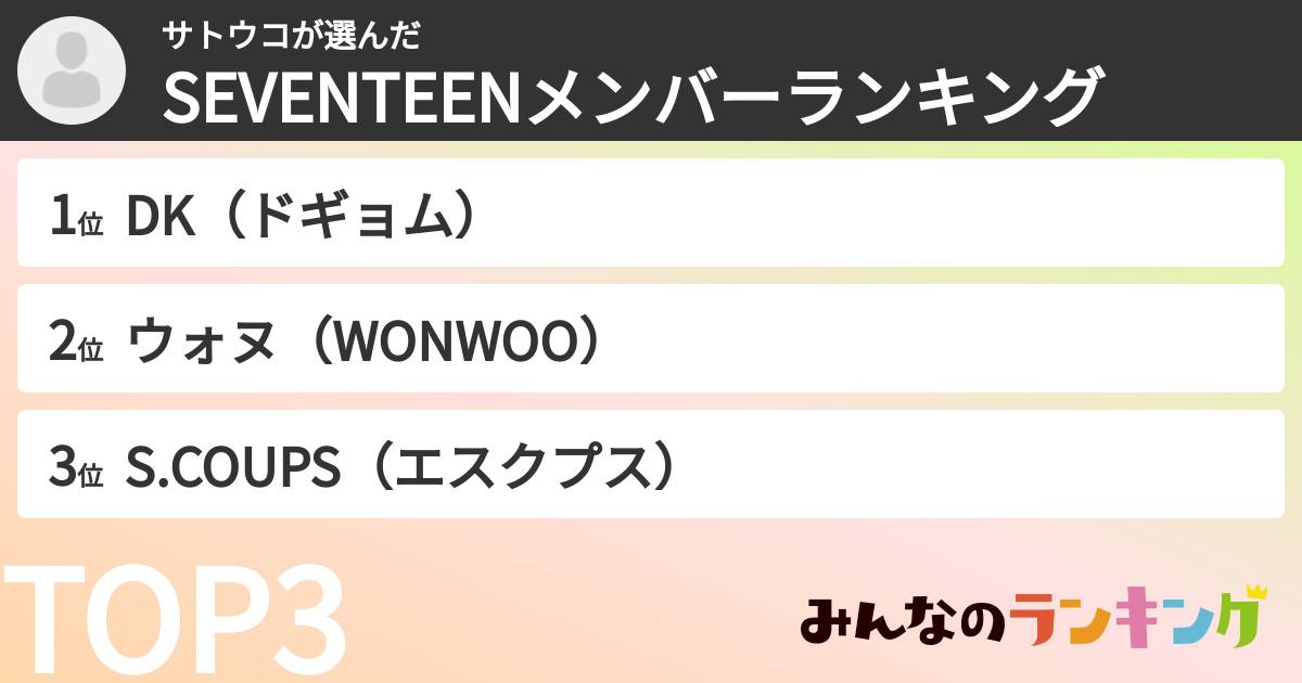 サトウコさんの「SEVENTEENメンバーランキング」