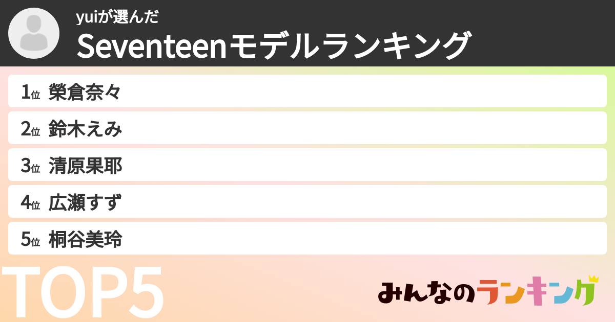 yuiさんの「Seventeenモデルランキング」