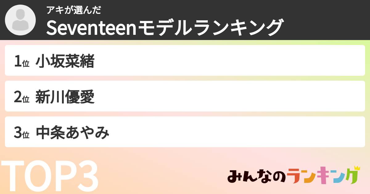 アキさんの「Seventeenモデルランキング」