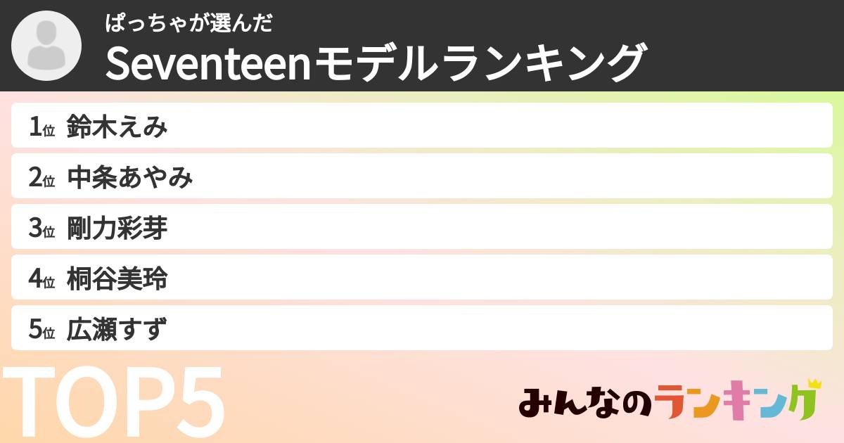 ぱっちゃさんの「Seventeenモデルランキング」