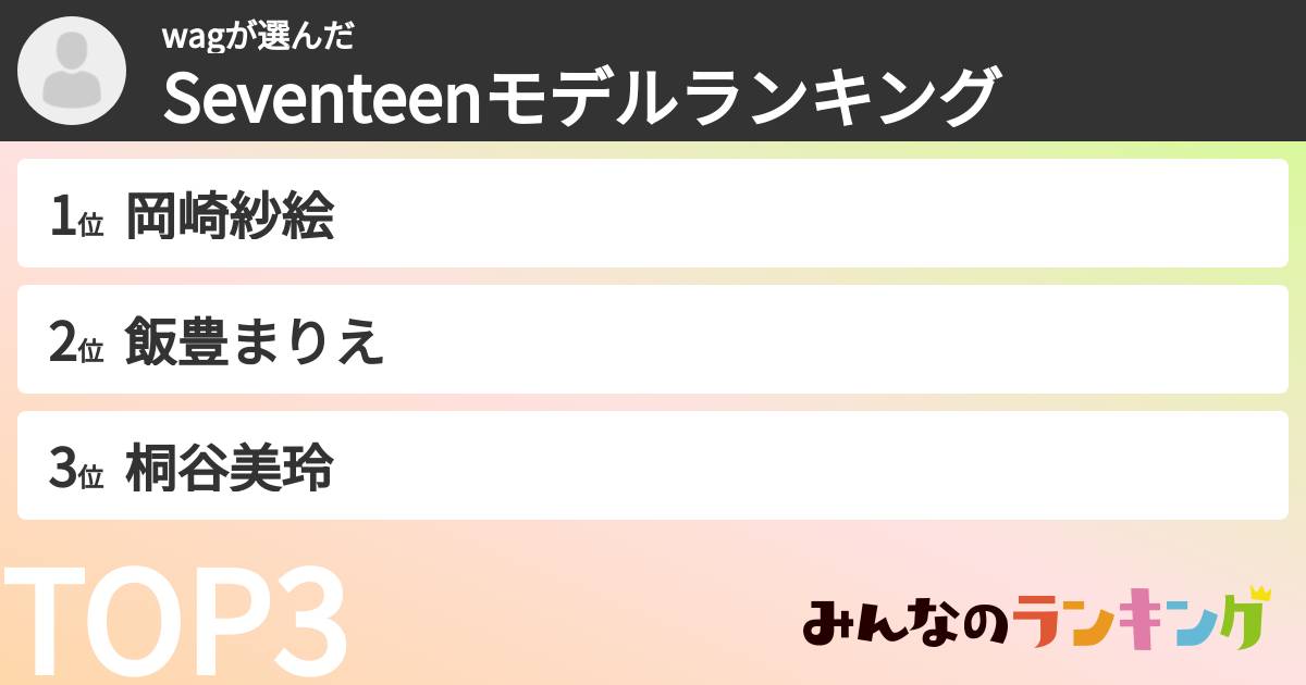 wagさんの「Seventeenモデルランキング」