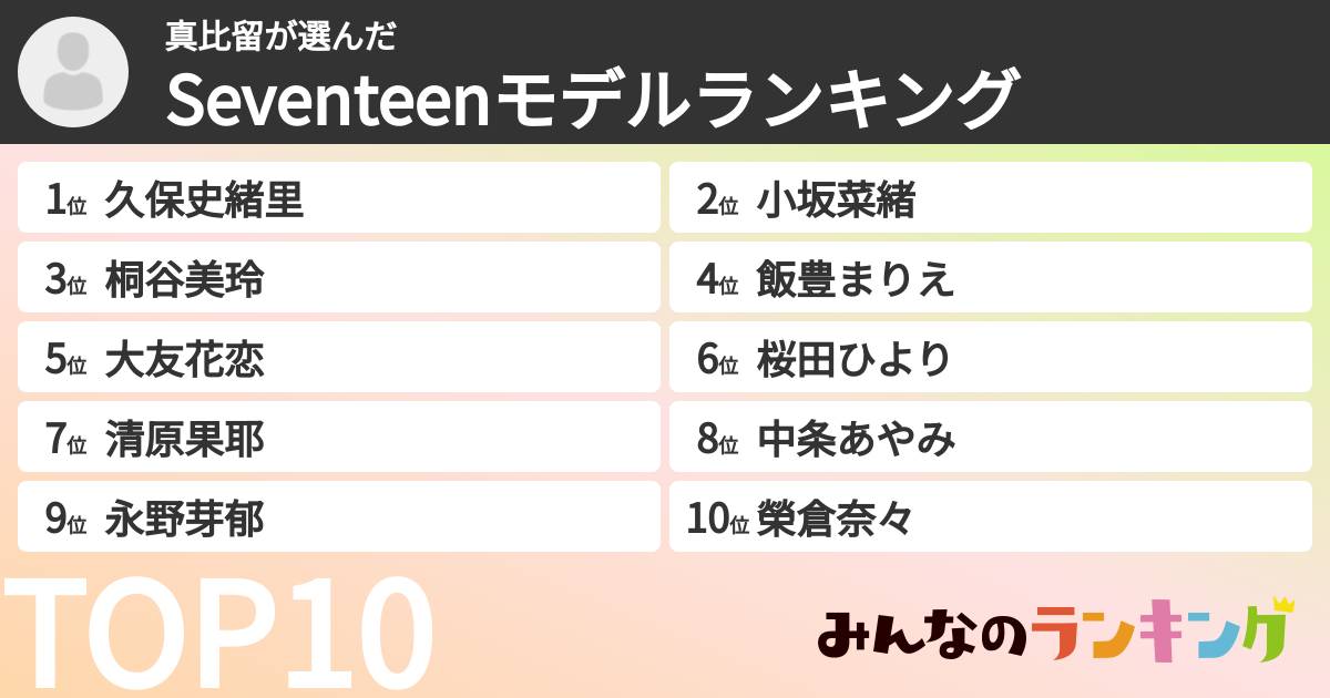真比留さんの「Seventeenモデルランキング」
