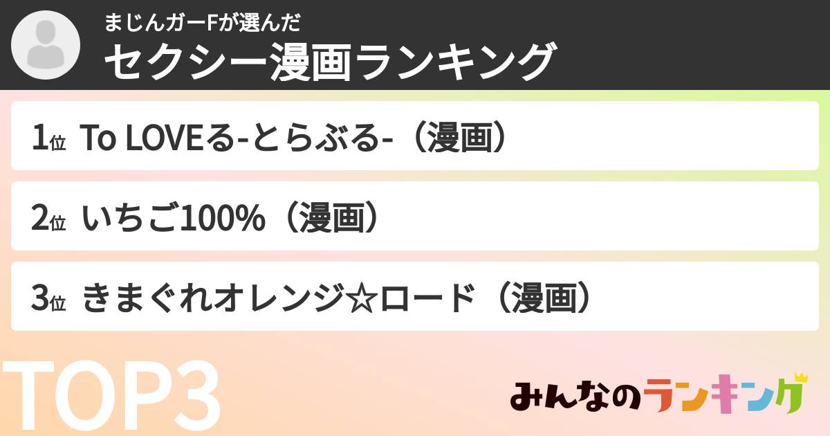 まじんガーFさんの「セクシー漫画ランキング」
