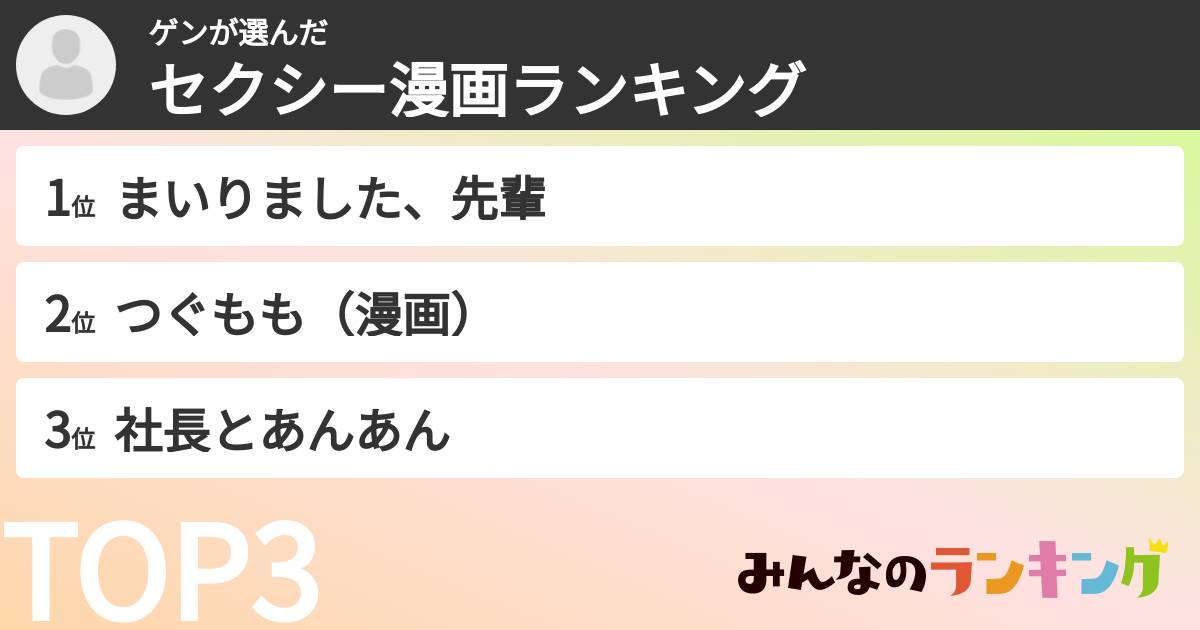 ゲンさんの「セクシー漫画ランキング」