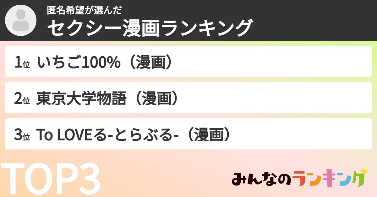 匿名希望さんの「セクシー漫画ランキング」