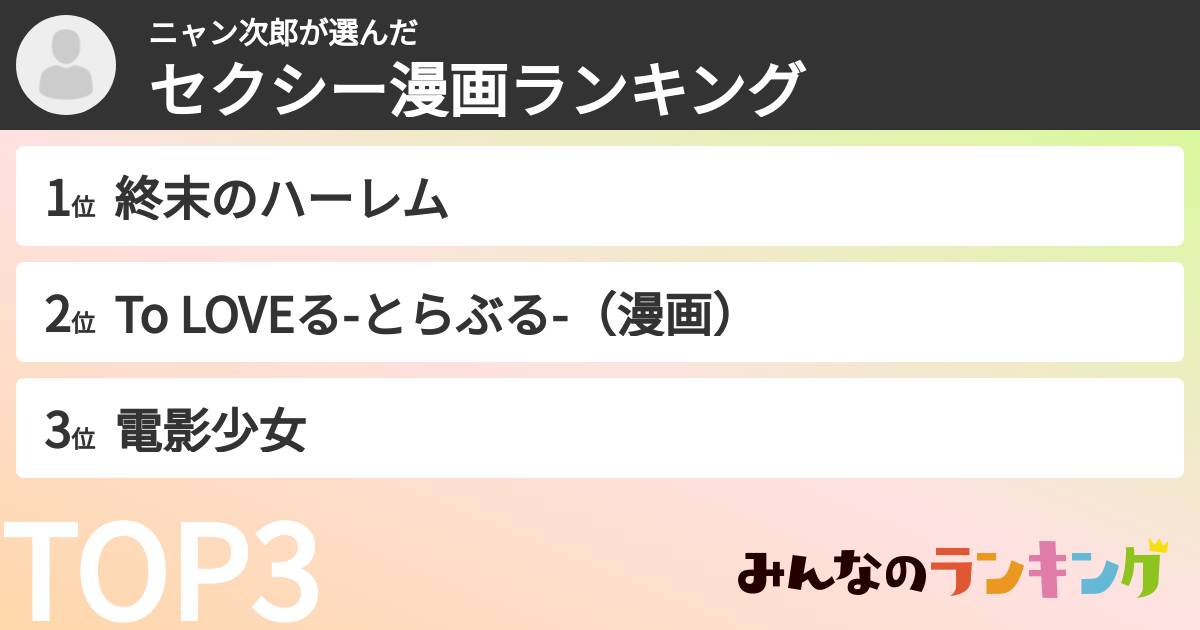 ニャン次郎さんの「セクシー漫画ランキング」