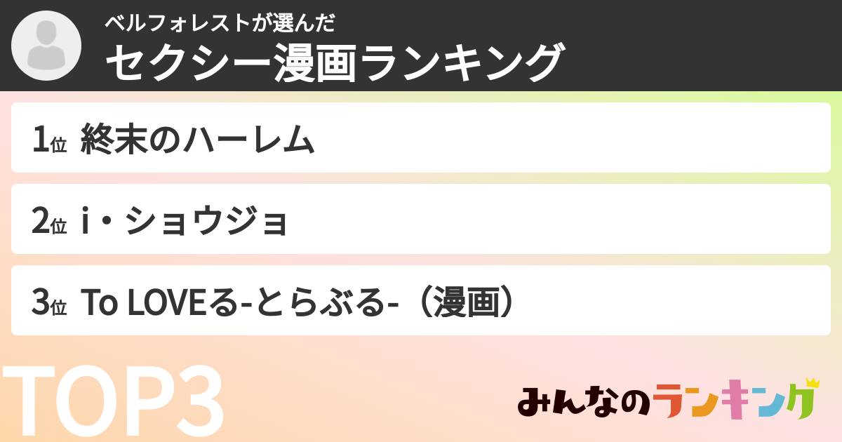 ベルフォレストさんの「セクシー漫画ランキング」