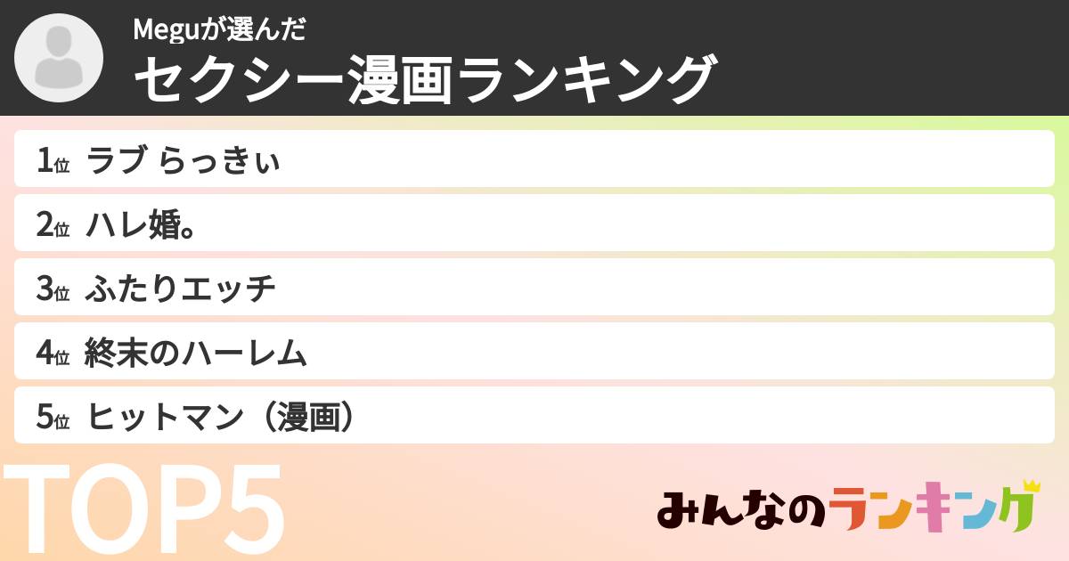 Meguさんの「セクシー漫画ランキング」