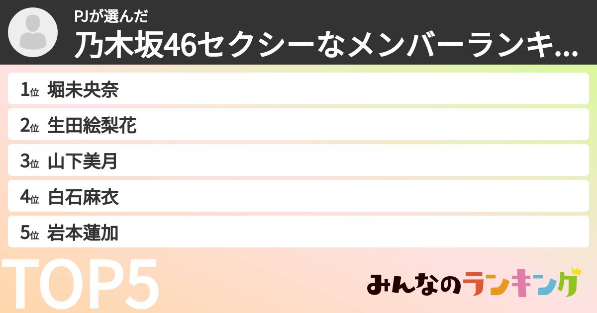 PJさんの「乃木坂46セクシーなメンバーランキング」