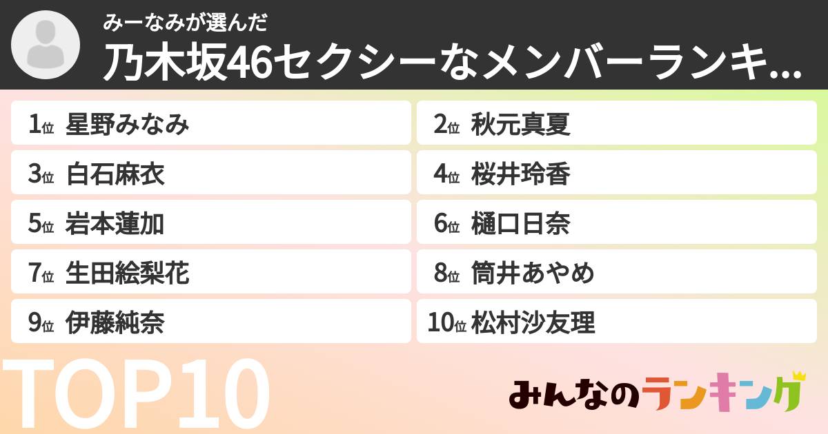 みーなみさんの「乃木坂46セクシーなメンバーランキング」