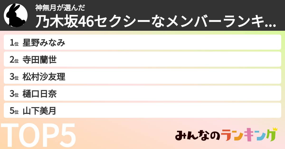 神無月さんの「乃木坂46セクシーなメンバーランキング」
