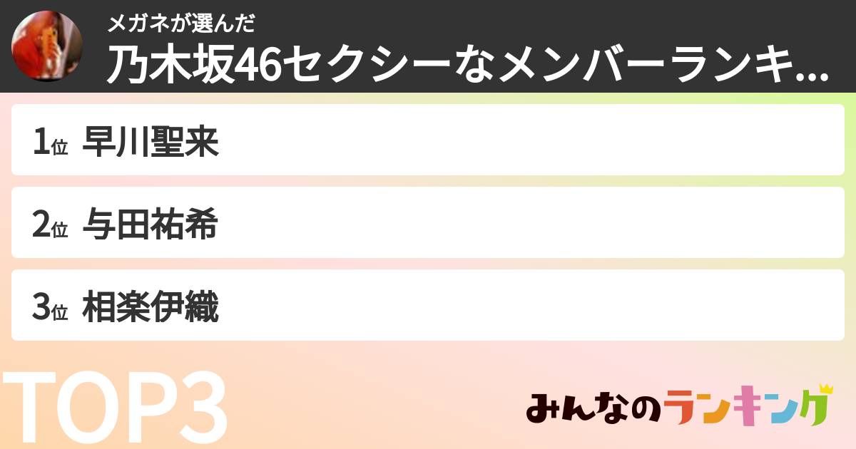 メガネさんの「乃木坂46セクシーなメンバーランキング」