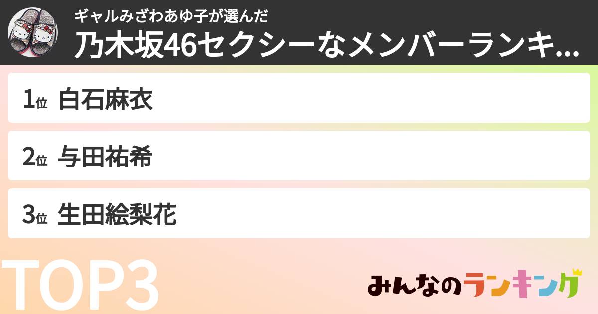 ギャルみざわあゆ子さんの「乃木坂46セクシーなメンバーランキング」