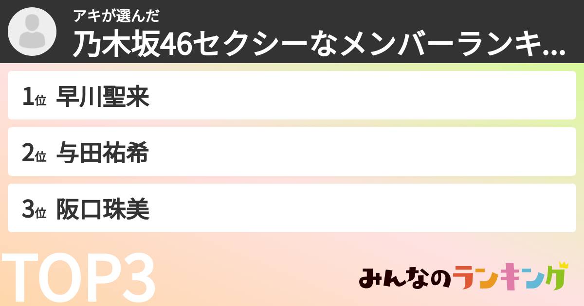 アキさんの「乃木坂46セクシーなメンバーランキング」