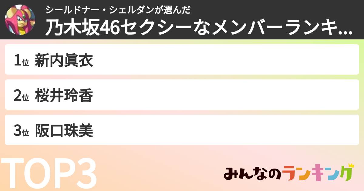 シールドナー・シェルダンさんの「乃木坂46セクシーなメンバーランキング」