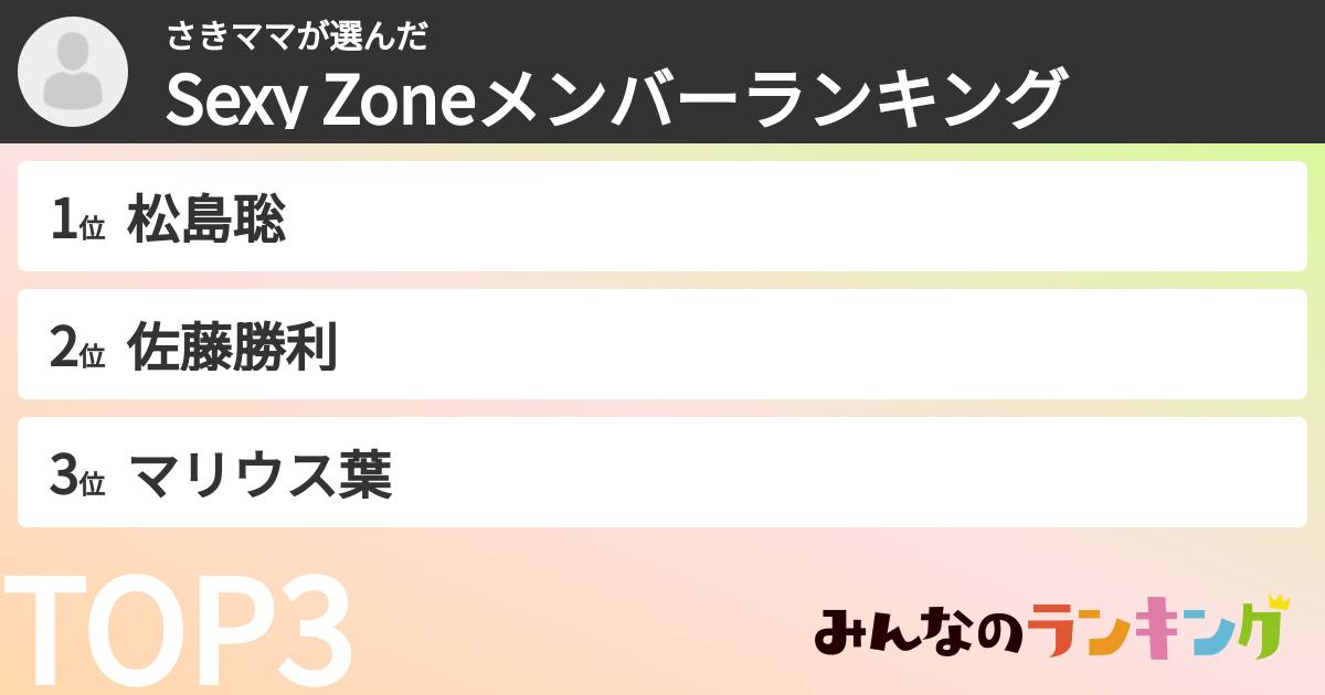 さきママさんの「timeleszメンバーランキング」