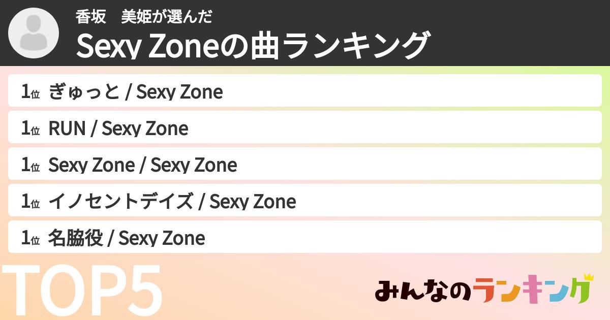 香坂　美姫さんの「timeleszの曲ランキング」