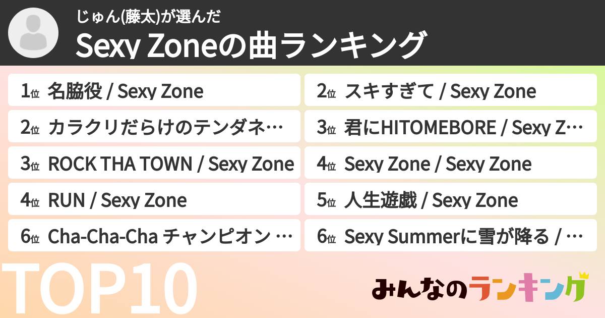 じゅん(藤太)さんの「timeleszの曲ランキング」