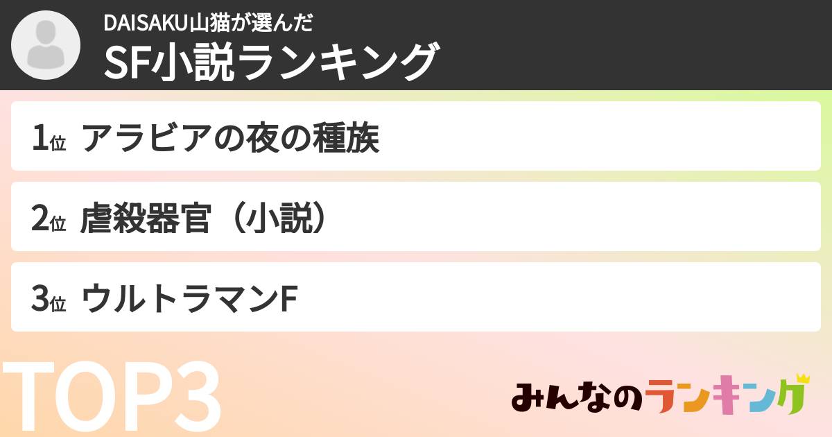 DAISAKU山猫さんの「SF小説ランキング」