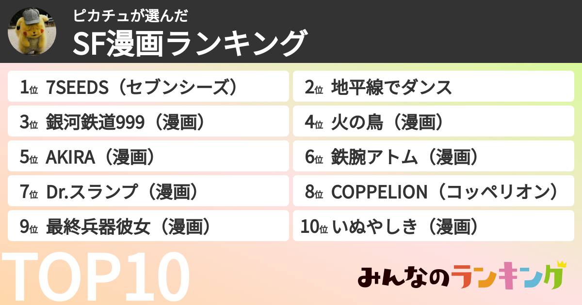 ピカチュさんの「SF漫画ランキング」