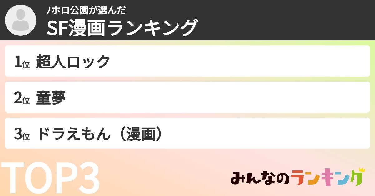 ﾉホロ公園さんの「SF漫画ランキング」