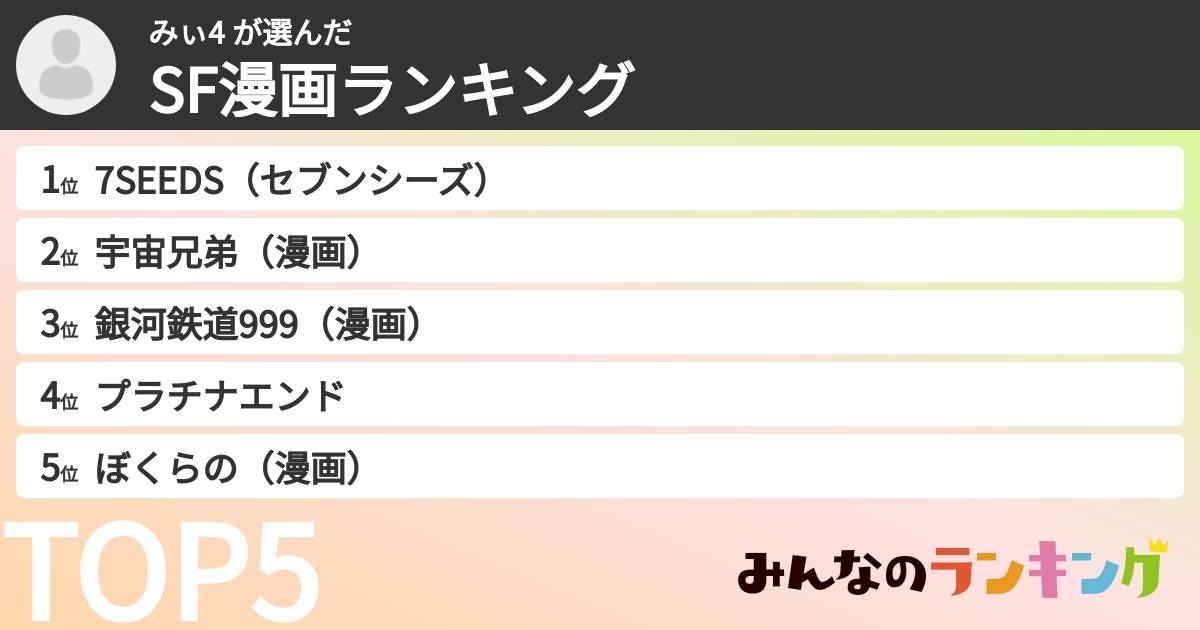 みぃ4 さんの「SF漫画ランキング」
