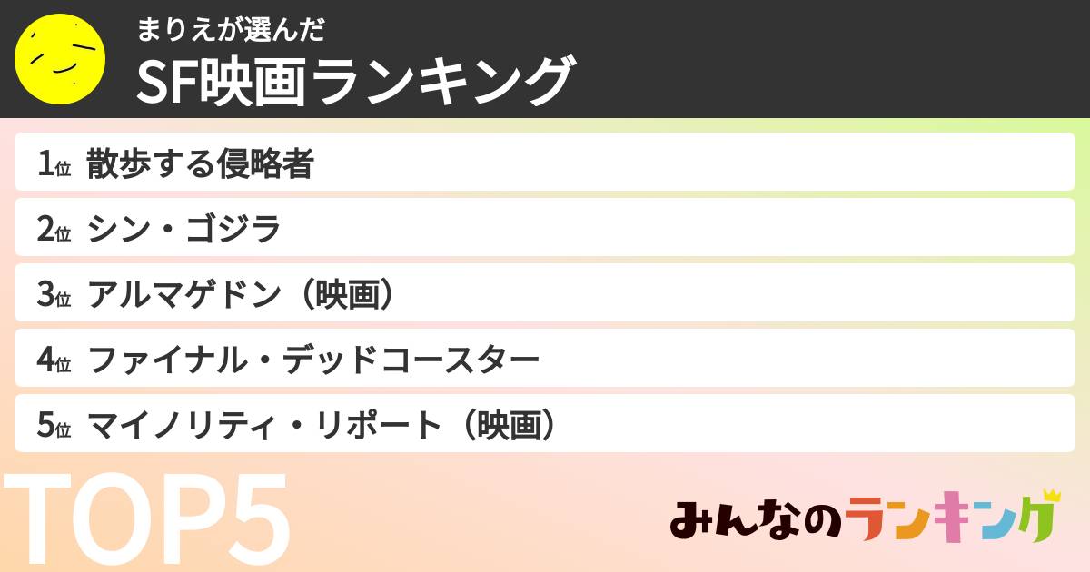 まりえさんの「SF映画ランキング」