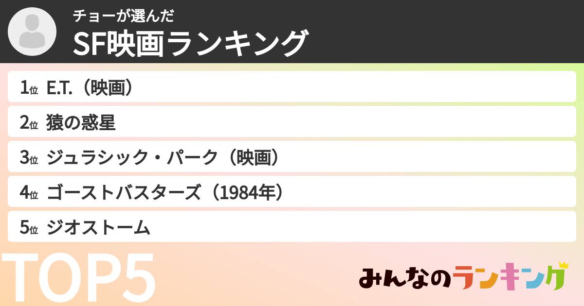 チョーさんの「SF映画ランキング」
