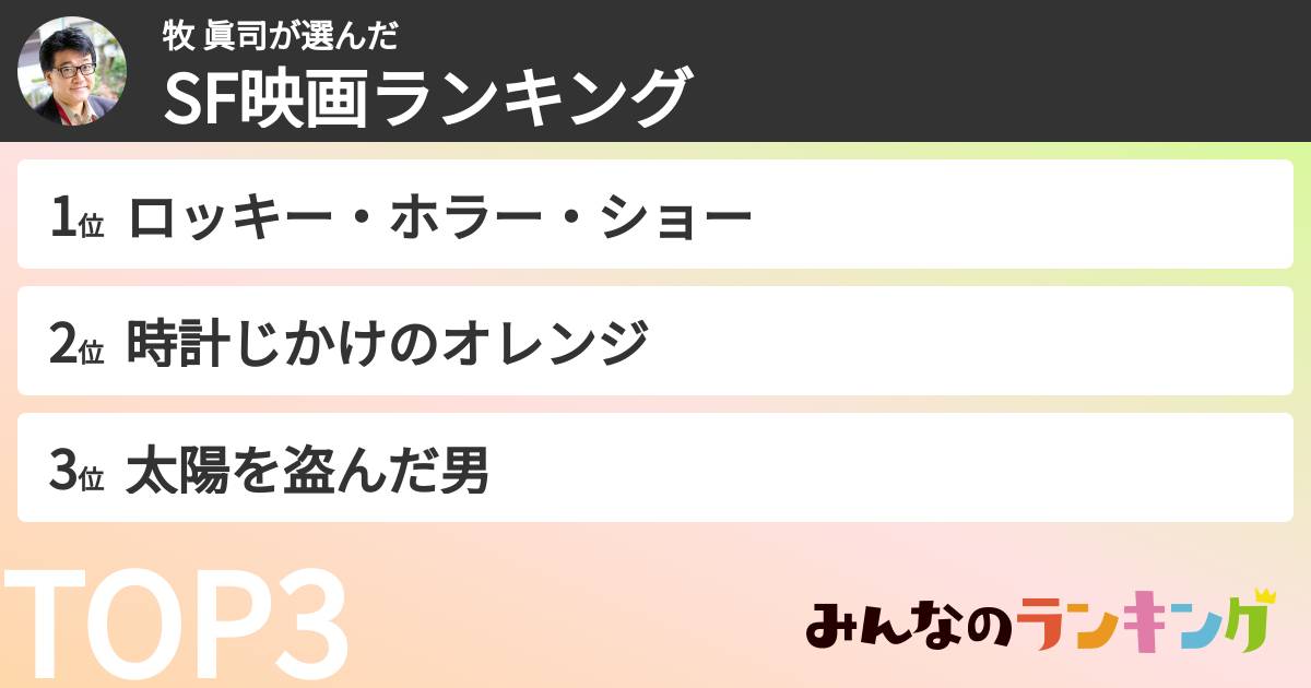 牧 眞司さんの「SF映画ランキング」