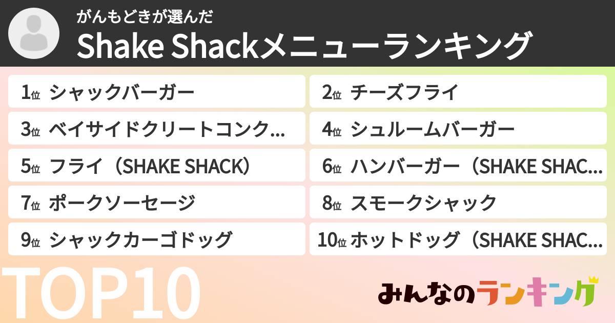 がんもどきさんの「Shake Shackメニューランキング」
