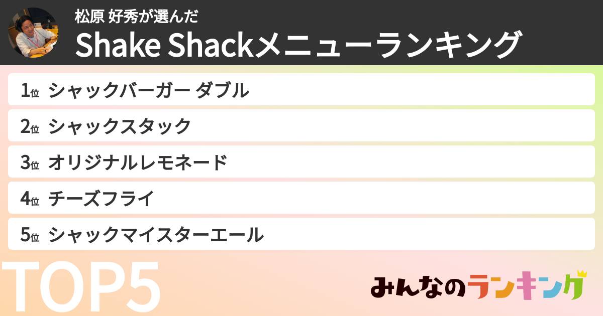 松原 好秀さんの「Shake Shackメニューランキング」